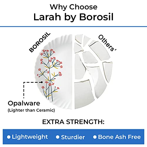 Larah by Borosil Red Bud Silk Series Opalware Dinner Set | 35 Pieces for Family of 6 | Microwave & Dishwasher Safe | Bone-Ash Free | Crockery Set for Dining & Gifting | Plates & Bowls | White,Floral - Image 6