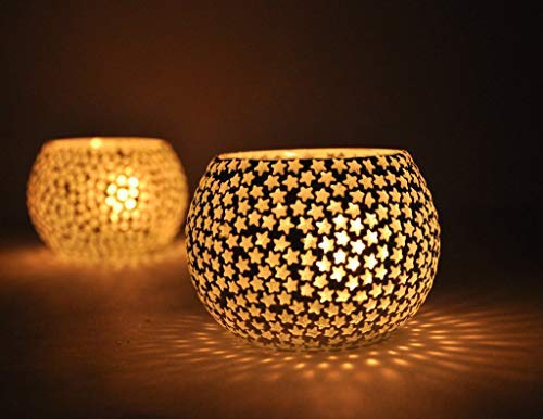 TIED RIBBONS Pack of 2 Turkish Mosaic Glass Votive Tealight Candle Holders - Diwali Decorations Items for Home Table Decor Gifts (Glass) - Image 2