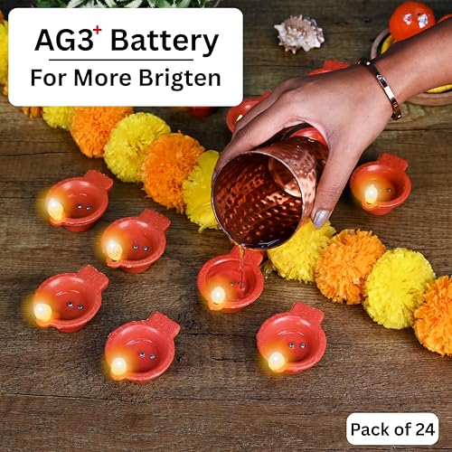Indian Karigar 24 Pcs Water Diyas for Home Decoration | 48hrs Burnning | Diwali Decoration for Home Light | AG3+ Battery | Flameless | Pet Friendly | Water Sensor Diya Lights (Water Diyas Pack of 24) - Image 3