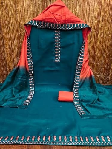 HMP Fashion Womens Bombay Cotton Embroidery Tie Cotton Unstitch dress Material With Chanderi lace bordered Dupatta (AQUA BLUE) - Image 3