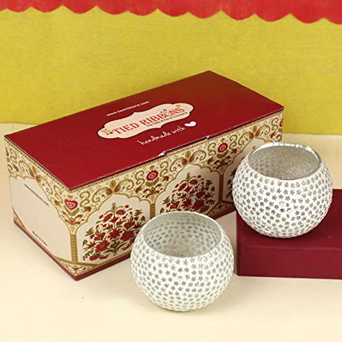 TIED RIBBONS Pack of 2 Turkish Mosaic Glass Votive Tealight Candle Holders - Diwali Decorations Items for Home Table Decor Gifts (Glass) - Image 5