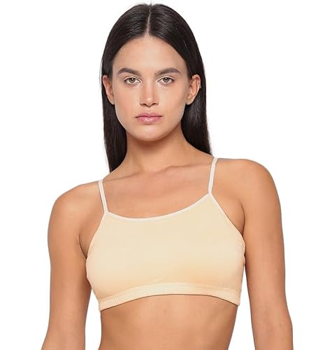 YUCI Girl's Beginner Uniform Bra| Cotton Non-Padded & Non-Wired & Adjustable Thin Strap Slip-on Training Bra for Teenager - Skin