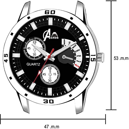 Acnos® Premium Black Dial Stainless Steel Strap Analogue Watch for Men's and Boy's Pack of -1 (RZ26) - Image 3