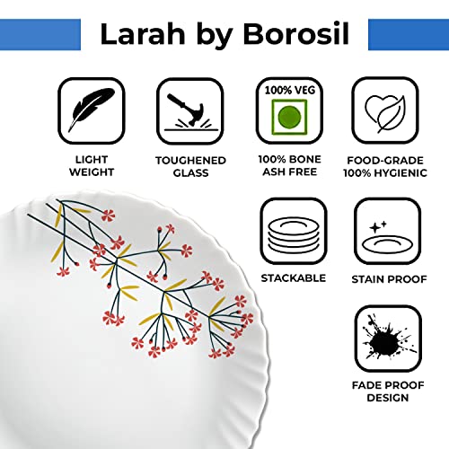 Larah by Borosil Red Bud Silk Series Opalware Dinner Set | 35 Pieces for Family of 6 | Microwave & Dishwasher Safe | Bone-Ash Free | Crockery Set for Dining & Gifting | Plates & Bowls | White,Floral - Image 7