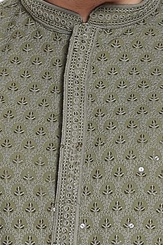 DIVISIVE Men's Sequince Embroidered Cotton Blend Only Slim Fit Kurta (DKRT104_M_Olive Green) - Image 6