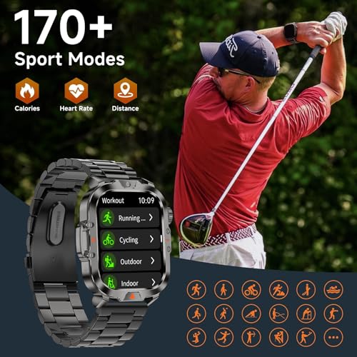 BRUBOSES Smart Watch for Men Military Answer/Make Call 2.01″ Display 170+ Sports Modes Fitness Smart Watch IP68 Waterproof 30 Days Standby Smartwatch for Android iOS Black Camouflage Silicone Strap - Image 7