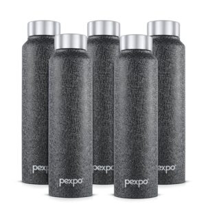 PEXPO Chromo 1000 ISI Certified Stainless Steel Sports/Fridge Water Bottle, 950ml, Black, Pack of 5 | BPA Free | Water Bottle for Office, Gym, School, Yoga, Trekking, Men, Women and Kids