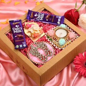 Diwali gifts for family and friends/diwali gifts/gift hamper for diwali -2pcs of Cadbury dairy milk chococlate+designer diya+lakshmi charan paduka+ganesha murti+deepawali greeting card