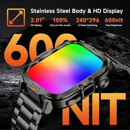 BRUBOSES Smart Watch for Men Military Answer/Make Call 2.01″ Display 170+ Sports Modes Fitness Smart Watch IP68 Waterproof 30 Days Standby Smartwatch for Android iOS Black Camouflage Silicone Strap - Image 6