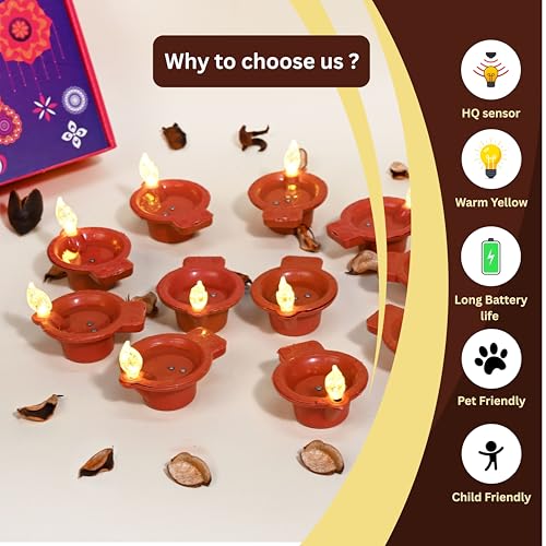 Indian Karigar 24 Pcs Water Diyas for Home Decoration | 48hrs Burnning | Diwali Decoration for Home Light | AG3+ Battery | Flameless | Pet Friendly | Water Sensor Diya Lights (Water Diyas Pack of 24) - Image 5