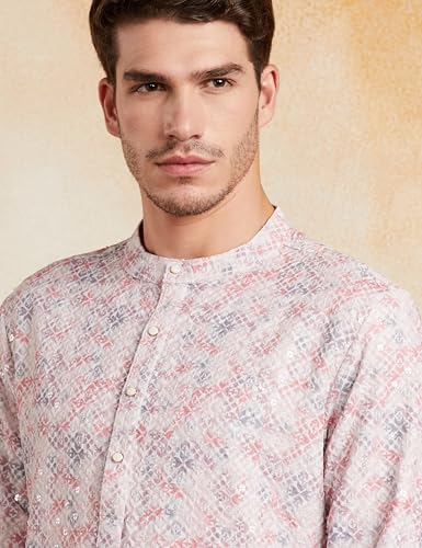 Amazon Brand - Symbol Premium Men's Embroidery Sequined Long Kurta (SP-S25-MNA-FKT-302_Red-DP_4XL) - Image 4