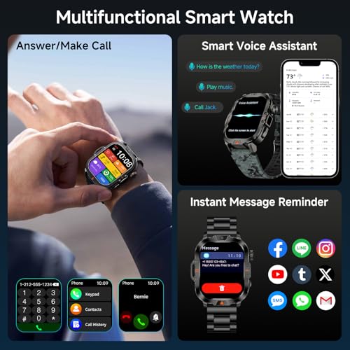 BRUBOSES Smart Watch for Men Military Answer/Make Call 2.01″ Display 170+ Sports Modes Fitness Smart Watch IP68 Waterproof 30 Days Standby Smartwatch for Android iOS Black Camouflage Silicone Strap - Image 5