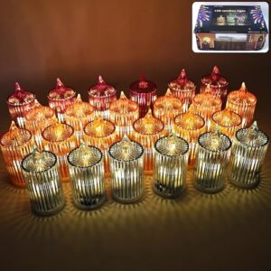 geathje 24 Pcs Decorative Flameless LED Tealight Candles | Smokeless Electronic Diyas for Diwali, Puja, Weddings, Parties & Home Décor | Flickering Candle Lights