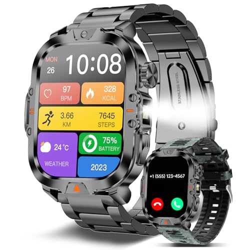 BRUBOSES Smart Watch for Men Military Answer/Make Call 2.01″ Display 170+ Sports Modes Fitness Smart Watch IP68 Waterproof 30 Days Standby Smartwatch for Android iOS Black Camouflage Silicone Strap