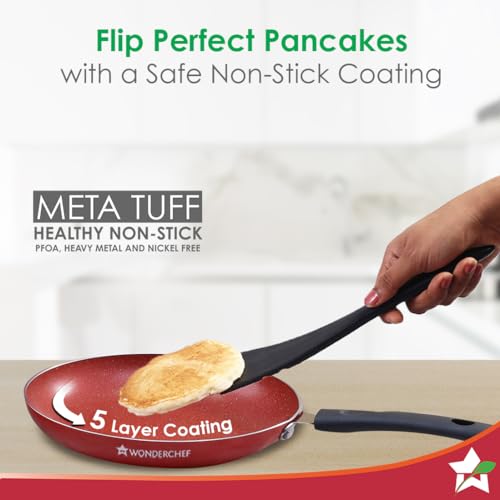 Wonderchef Valencia Non-Stick Cookware 4 Piece Set | Kadhai with Lid 24 cm, Fry Pan 24 cm, Dosa Tawa 28 cm | Cool Touch Bakelite Handles | Pure Grade Aluminium| PFOA Free| 2 Years Warranty | Red - Image 3