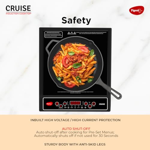 Pigeon by Stovekraft Cruise 1800 watt Induction Cooktop With Crystal Glass,7 Segments LED Display, Auto Switch Off - Black - Image 4