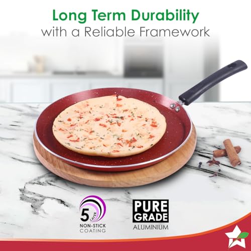 Wonderchef Valencia Non-Stick Cookware 4 Piece Set | Kadhai with Lid 24 cm, Fry Pan 24 cm, Dosa Tawa 28 cm | Cool Touch Bakelite Handles | Pure Grade Aluminium| PFOA Free| 2 Years Warranty | Red - Image 4