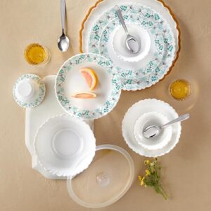 Larah by Borosil Silk Series Stardust Opalware Dinner Set with Steel Spoon | 41 Pcs for Family of 6 | Microwave & Dishwasher Safe | Bone-Ash Free | Crockery Set for Dining & Gifting | Plates & Bowls